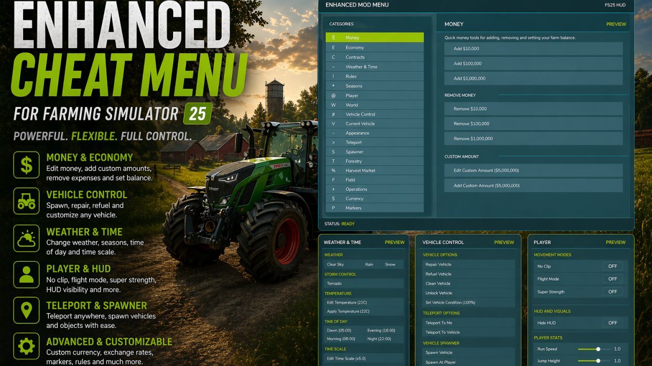 Enhanced Mod / Cheat Menu V1.9.0.0 - FS25 / FS22 Mod
